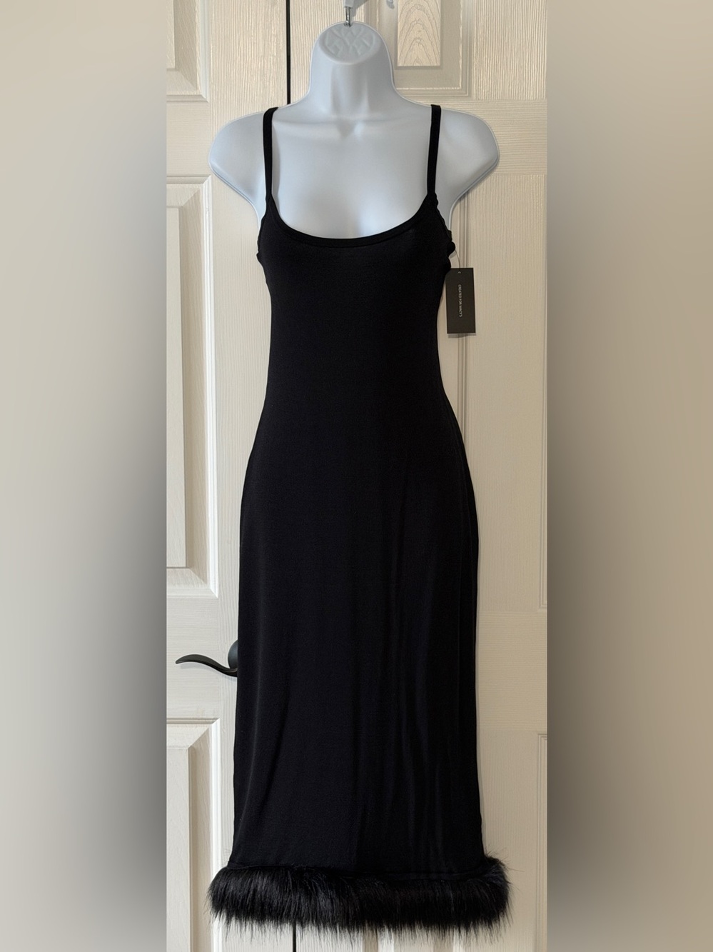 Danielle Bernstein Black Faux Fur Trim Sweater Midi Dress Small NWT